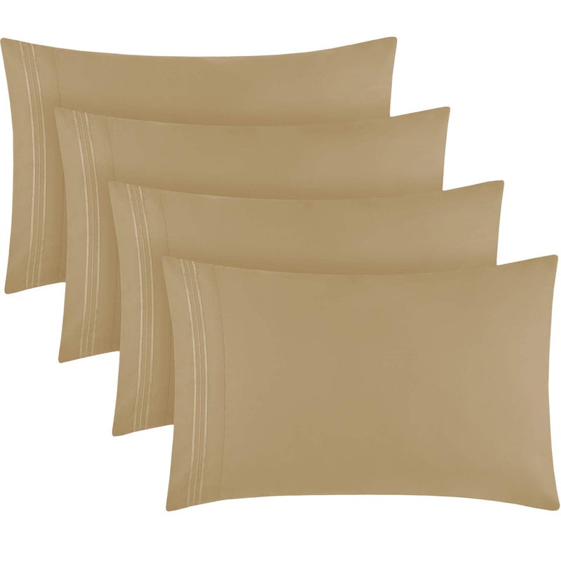 Mellanni Pillow Cases Set - 4 PC Iconic Collection Pillowcases - Hotel Luxury, Extra Soft, Cooling Pillow Covers - Wrinkle, Fade, Stain Resistant (King Size 20" x 40", Beige) - Image 1